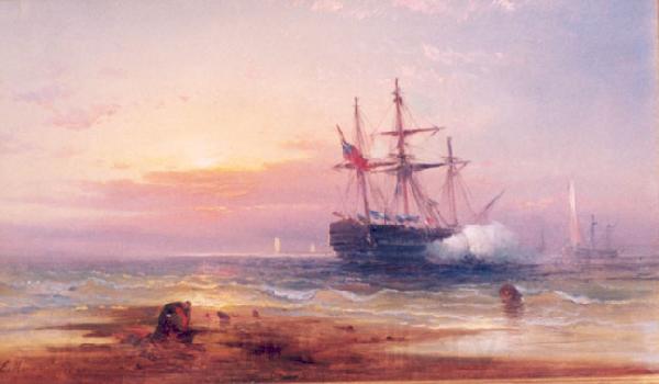 Edward Moran Salute at Sunset. France oil painting art